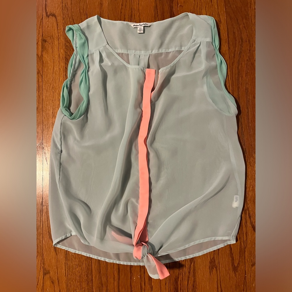 American Eagle Sheer Button up Tie Tank